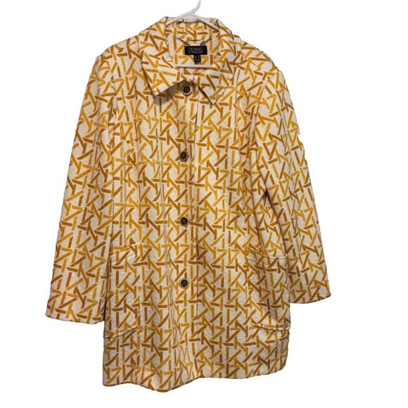 Dennis Basso Womens Jacquard Knit Button-Front Quilted Jacket - Gold/White (22W) - Picture 2 of 7